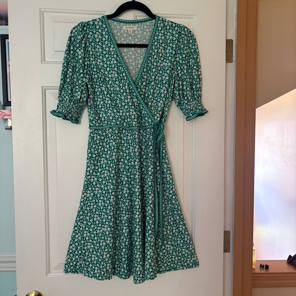 Max Studio Floral Midi Wrap Dress Green Women’s XS